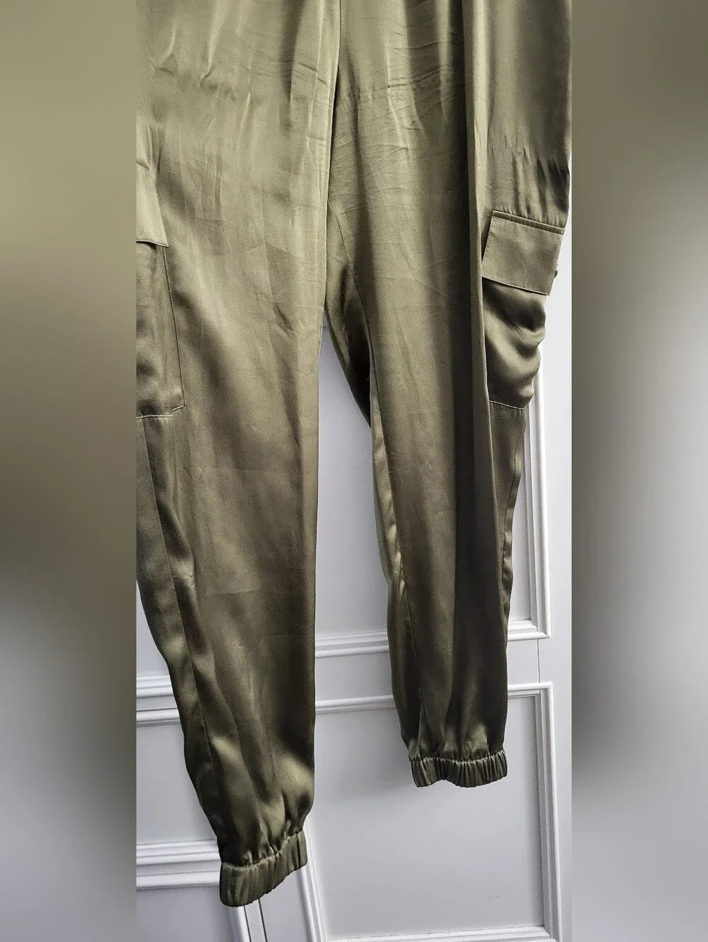 Joie Yolanda Women's Cargo Jogger Pants in Olive 100% Silk - L